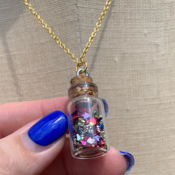 NWT Glass Bottle with Shard Confetti Necklace with Sterling Silver Plated Chain - Picture 13 of 16